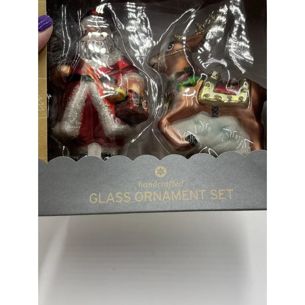 Target Handcrafted Glass Christmas Tree Ornaments Set Of 2 Santa Reindeer
